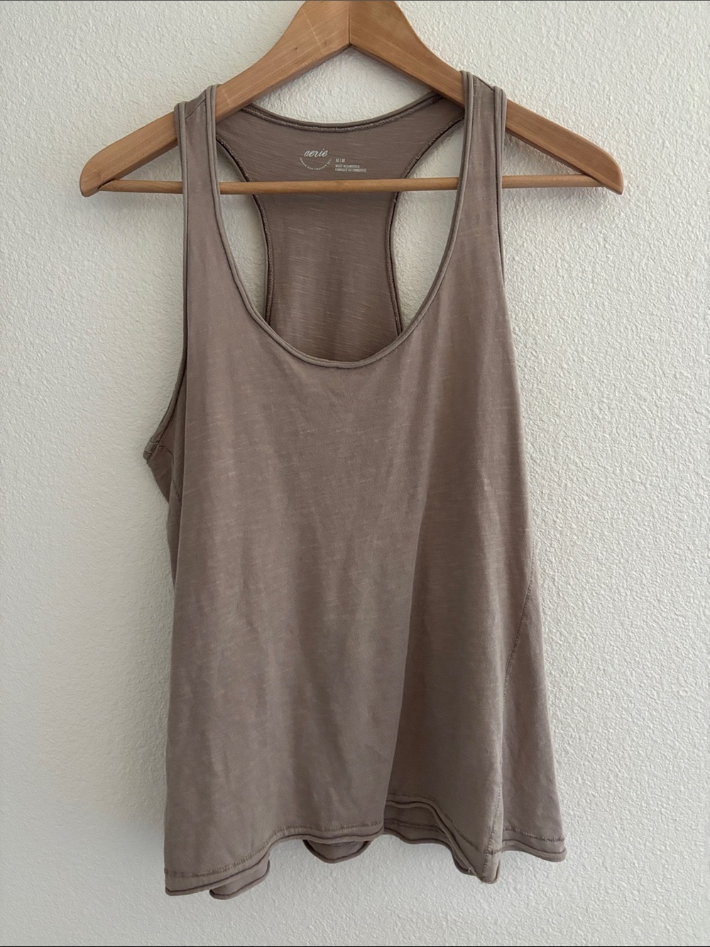 Aerie Cotton Racerback Tank Top Size Medium Oatmeal Khaki Color Summer Beach